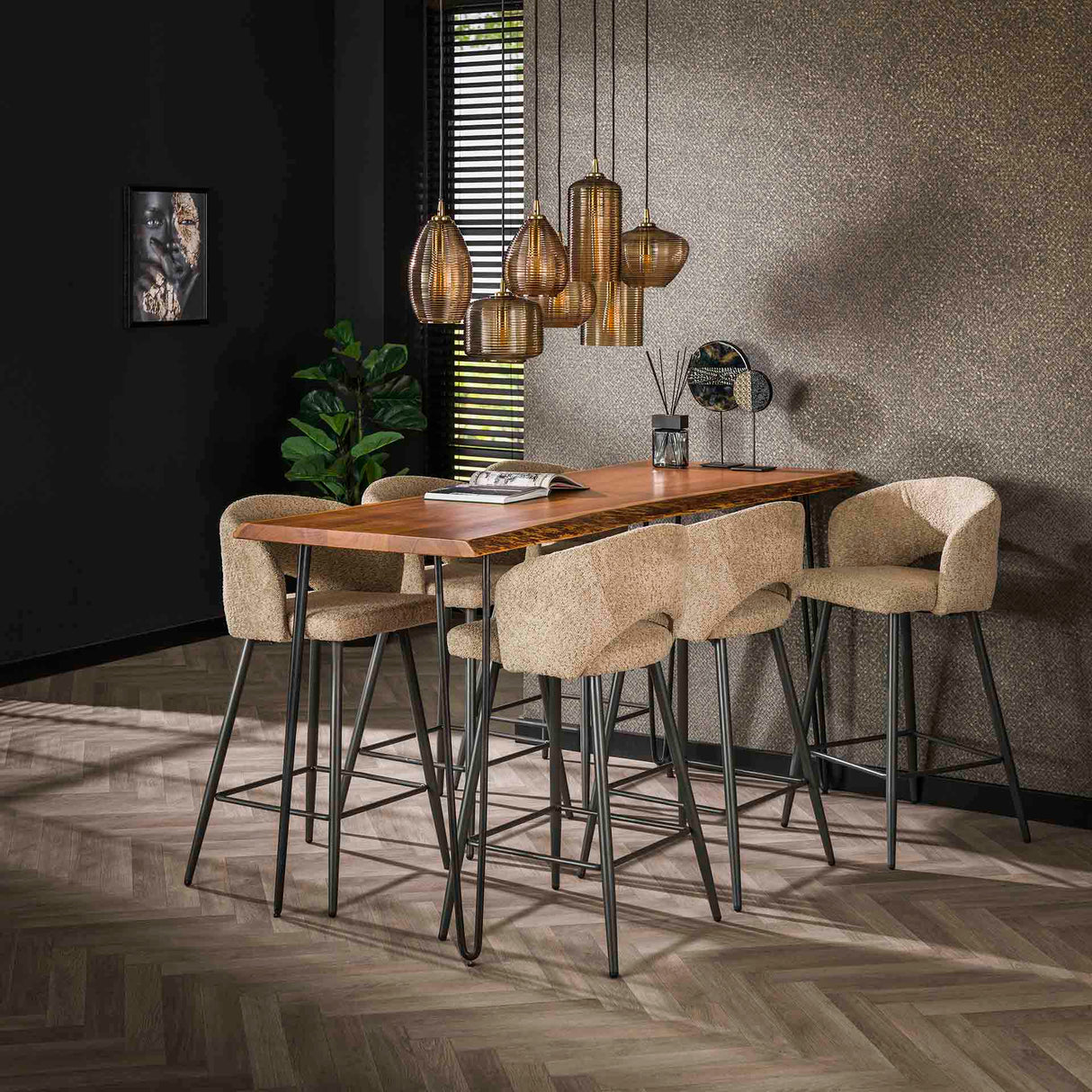 Moderne barkstol Zand Alba Bouclé stof 