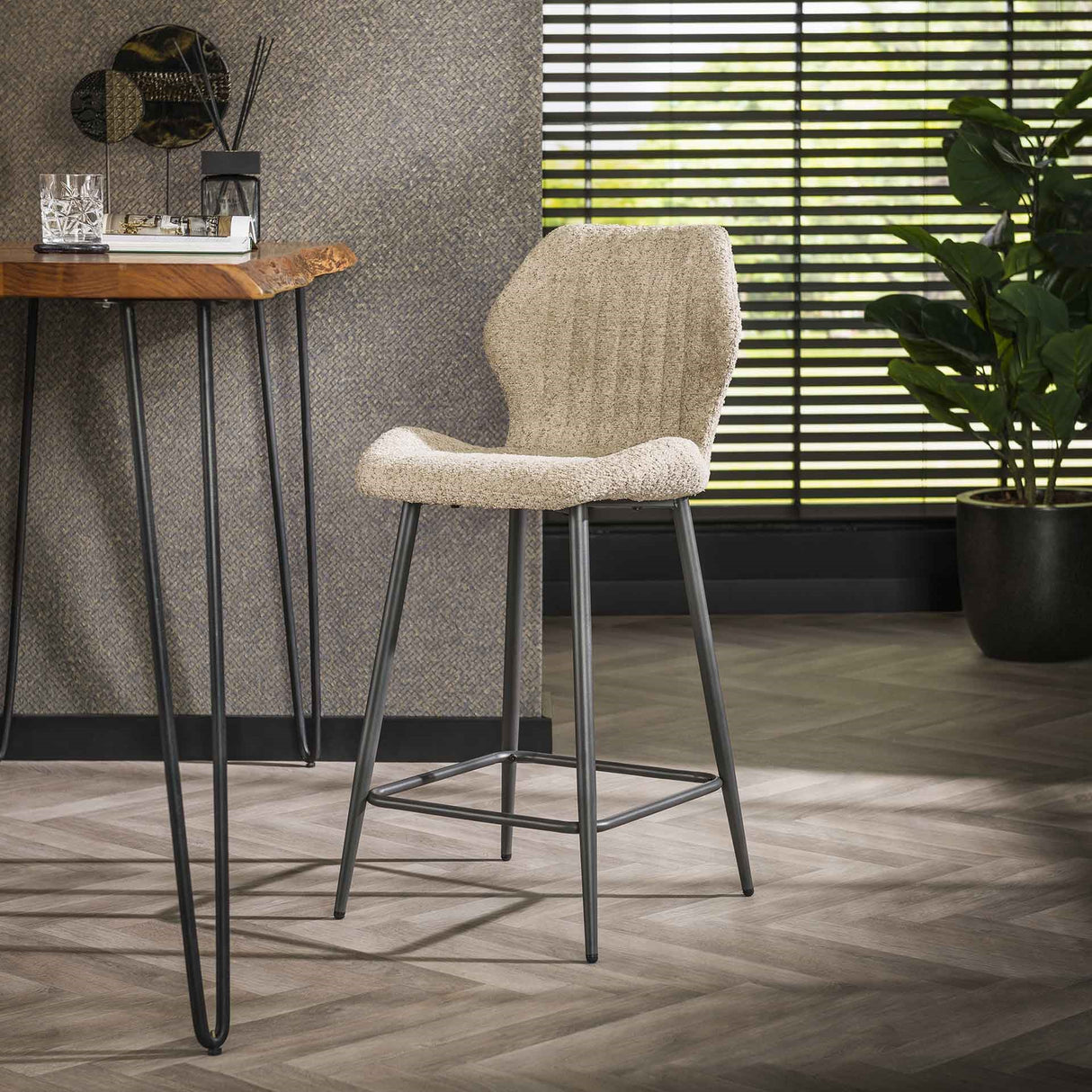 Set van 2 barkrukken Mira Bouclé Zand