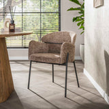 Spisebordsstol Lola Bouclé stof Champagne med rund ryg og armlæn 