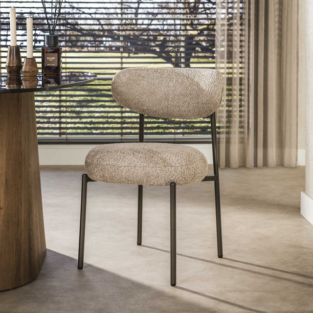 Eetkamerstoel - Set van 2 eetkamerstoelen rond bouclé zand - bruin Aero - Dimehouse