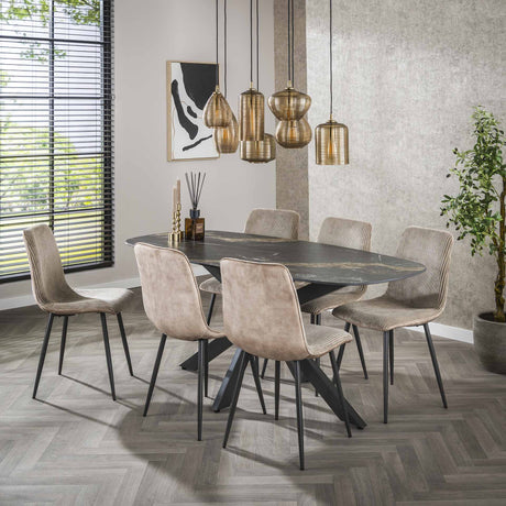 Spisebord Dolore 180x90 cm Dansk Oval Marmor Look Sort