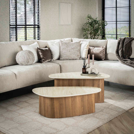 Salontafel sæt Trias – Sæt med 2, Trekantet, Travertin Look 