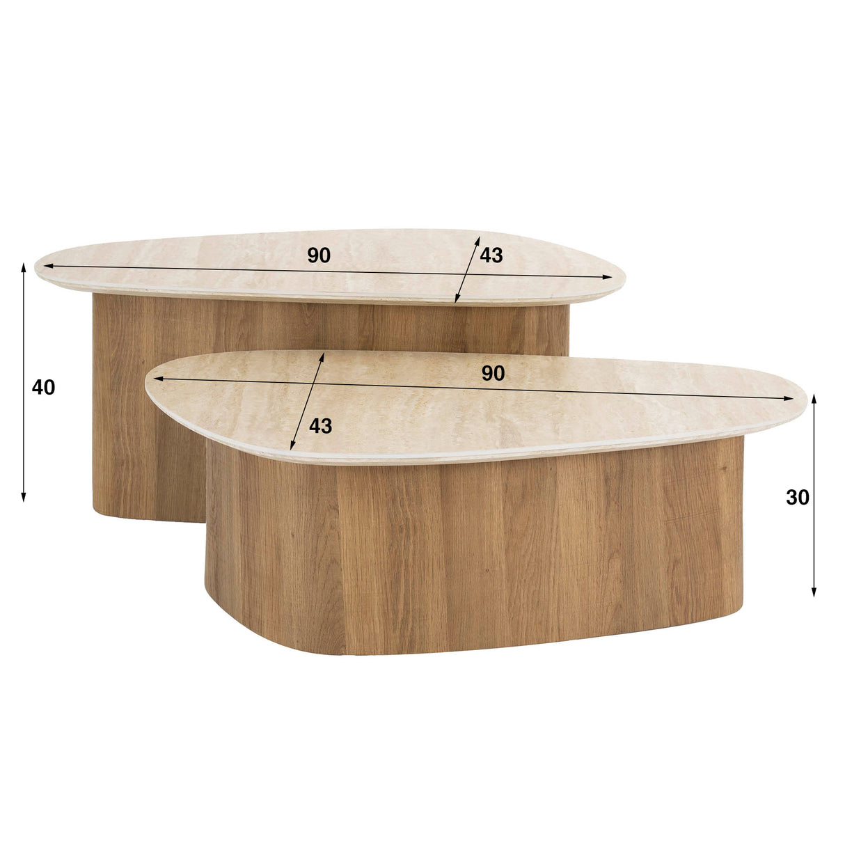 Salontafel sæt Trias – Sæt med 2, Trekantet, Travertin Look 