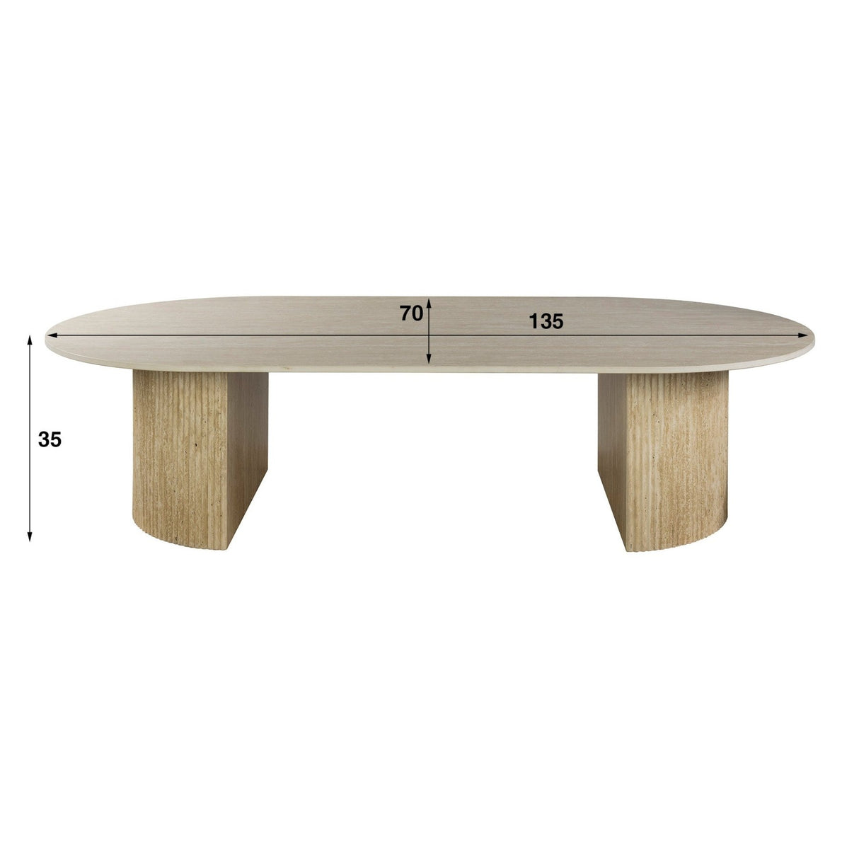Ovale Salontafel Jimi Keramiek Travertin 135x70 cm
