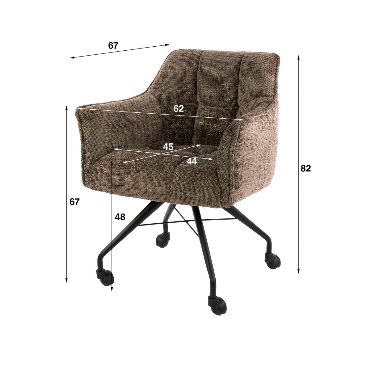 Sæt med 2 spisestuestole Richmond taupe stof med hjul 