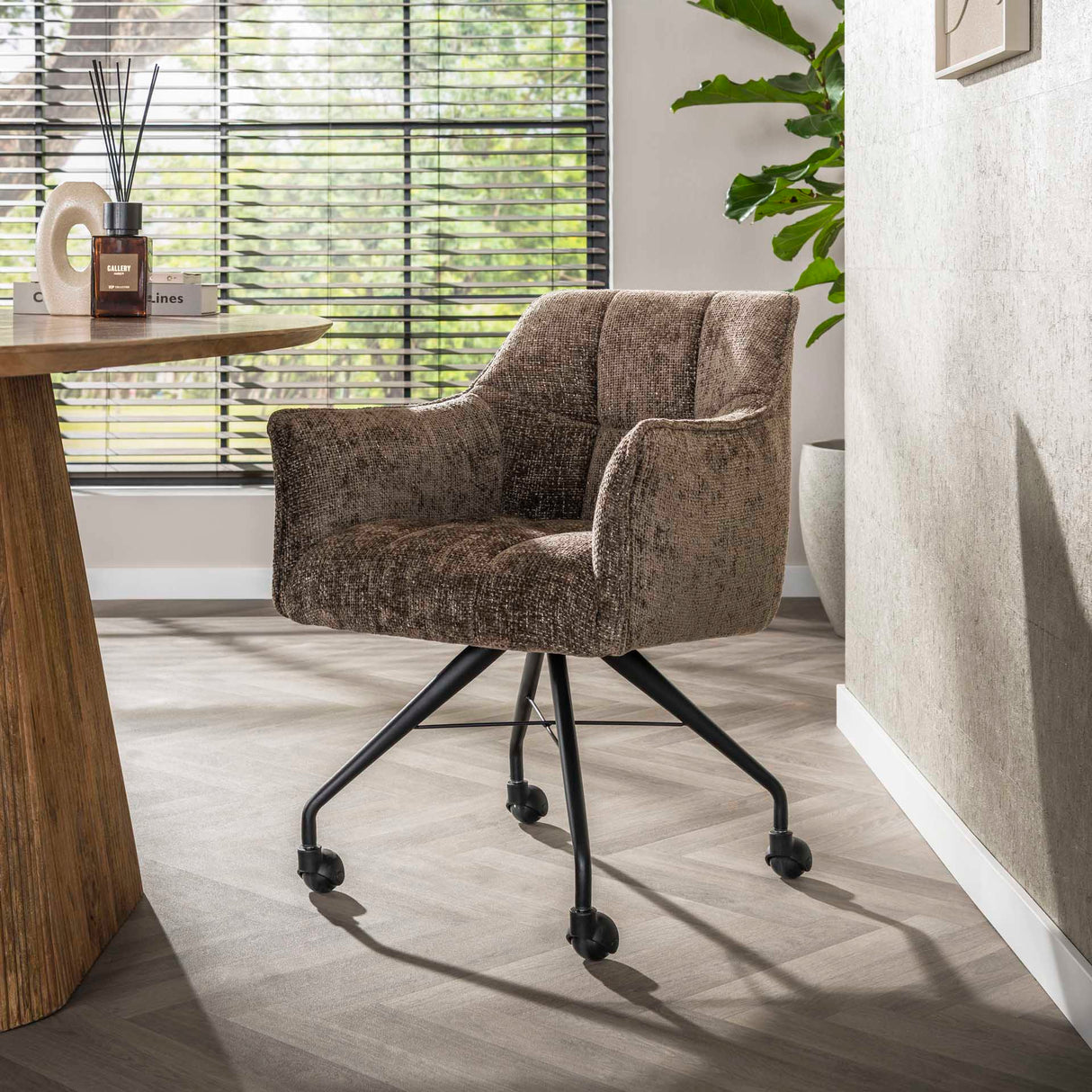 Sæt med 2 spisestuestole Richmond taupe stof med hjul 