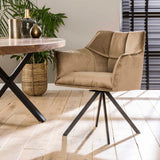 Sæt med 2 spisestuestole Lino Velvet Champagne Drejelig 