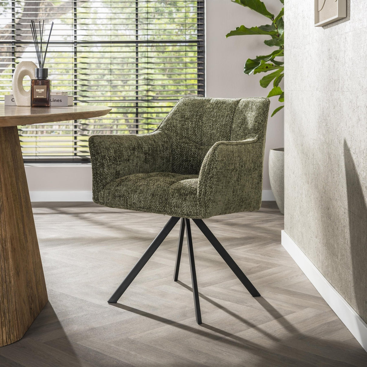 Draaibare Eetkamerstoel Lino Chenille Hoven Groen