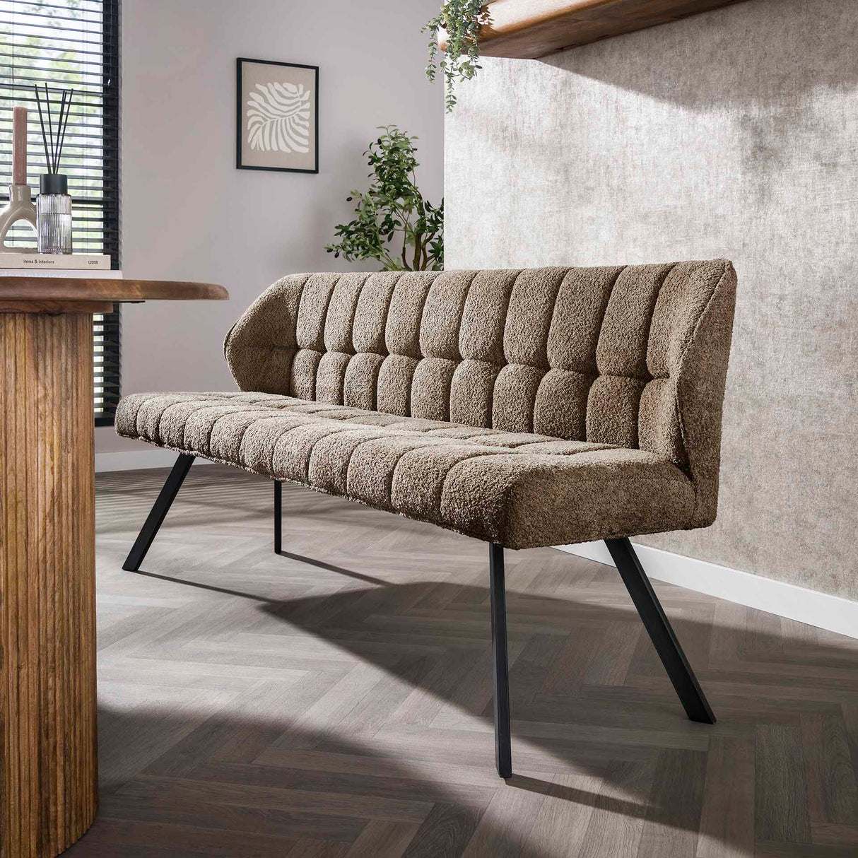Spisebordsbænk Lino Bouclé Stof Taupe 180 cm Ternet 