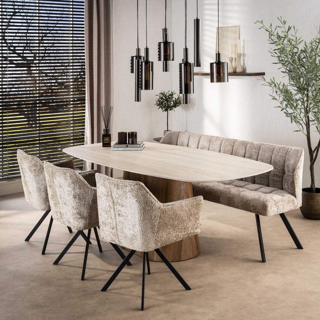 Eetkamerbank Lino Alura Stof Zand 180 cm