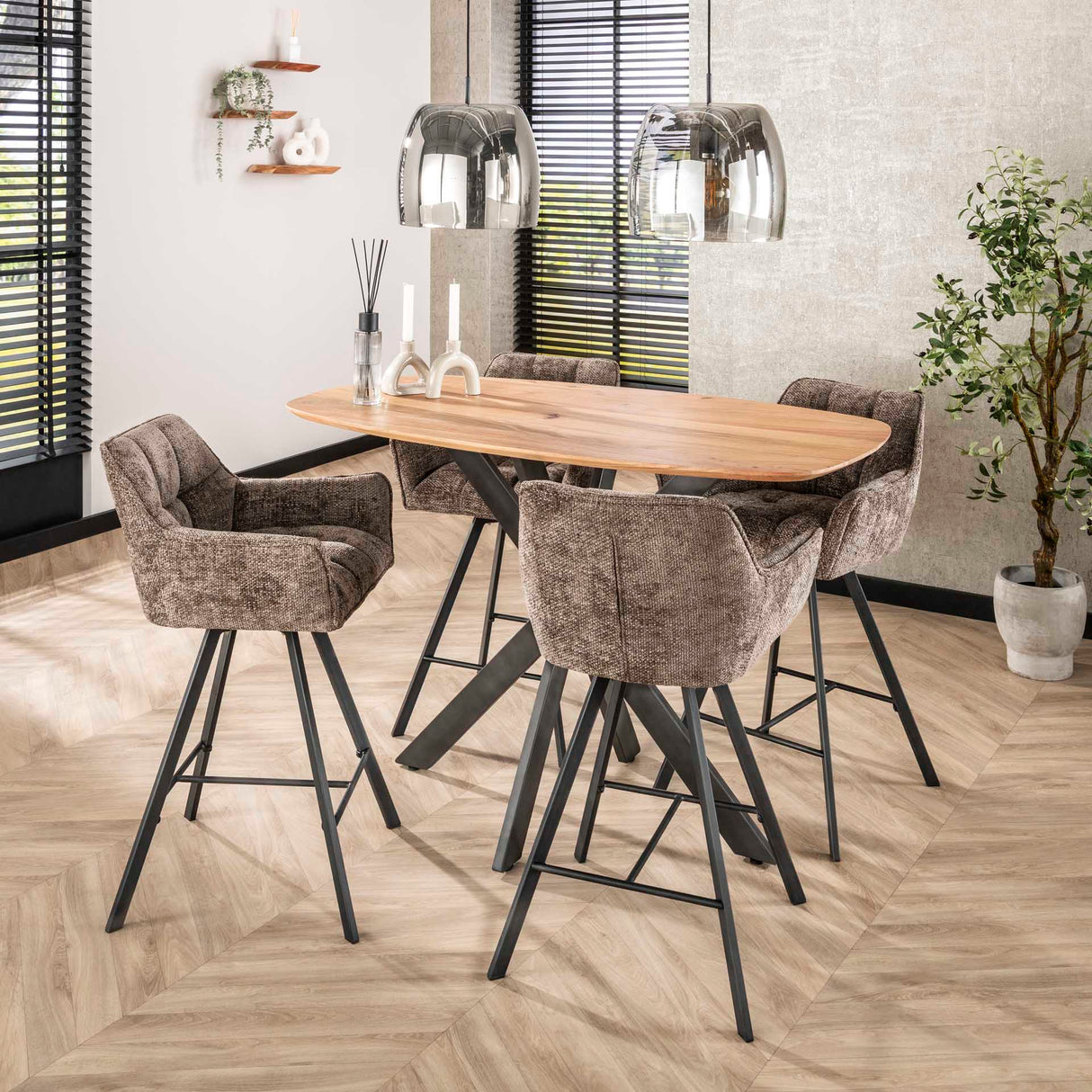 Set van 2 Barkrukken Lino Chenille Stof Rich Taupe Draaibaar