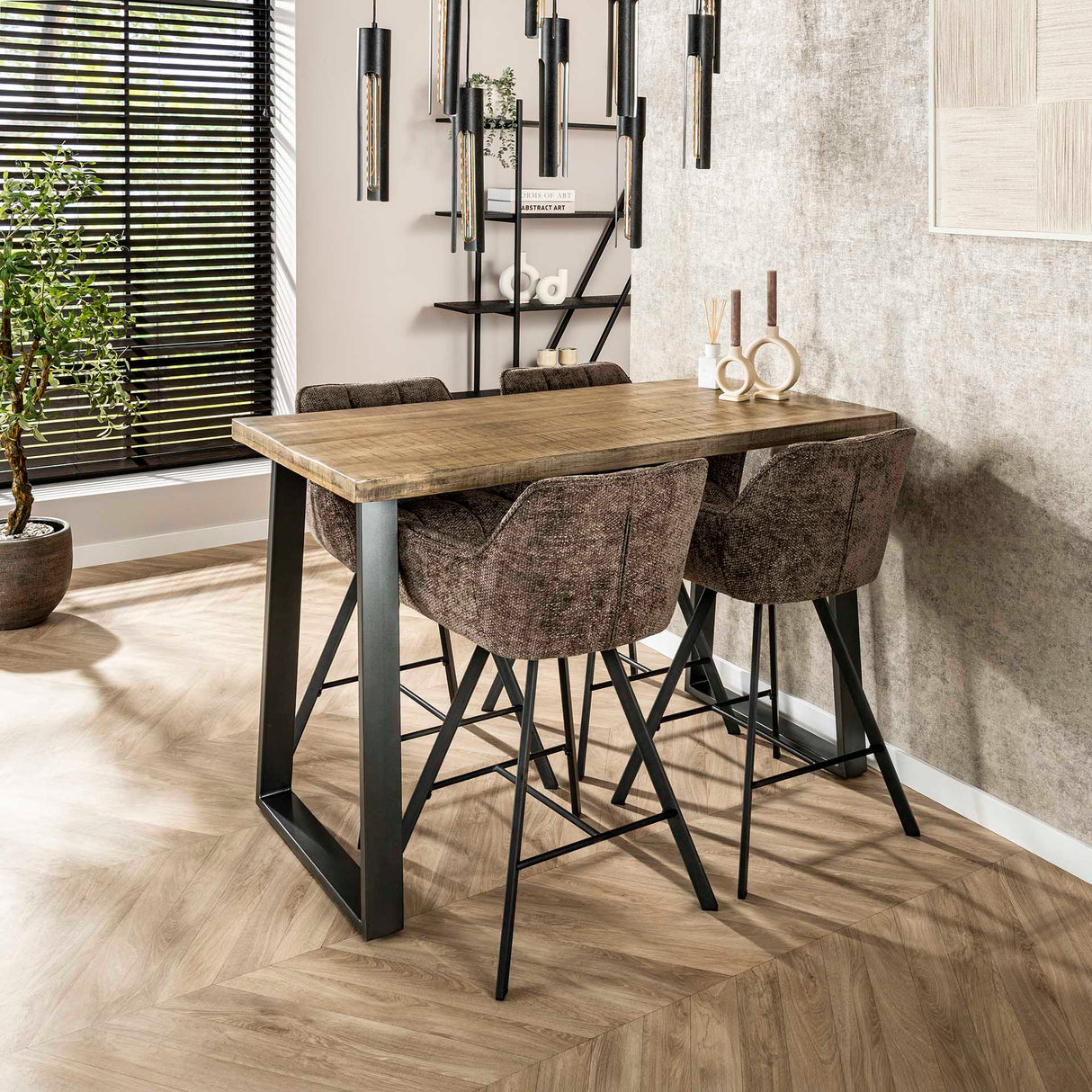 Set van 2 Barkrukken Lino Chenille Stof Rich Taupe Draaibaar