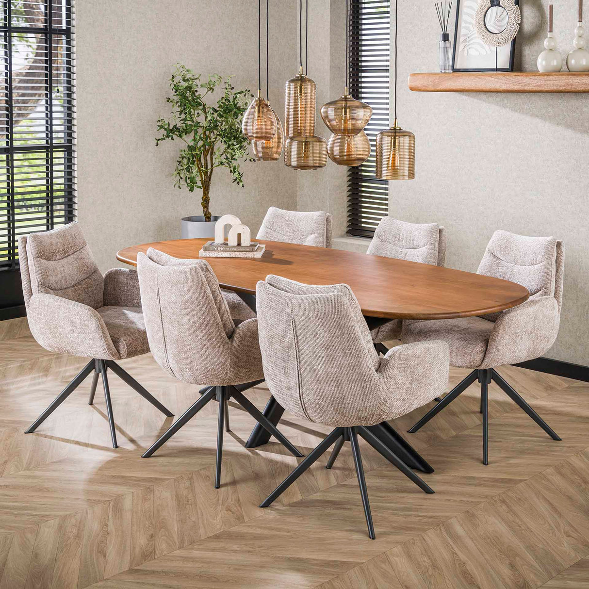 Set van 2 Eetkamerstoelen Elite Zand Chenille Stof Rich Draaibaar