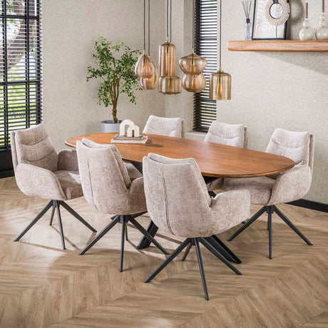 Set van 2 Eetkamerstoelen Elite Zand Chenille Stof Rich Draaibaar