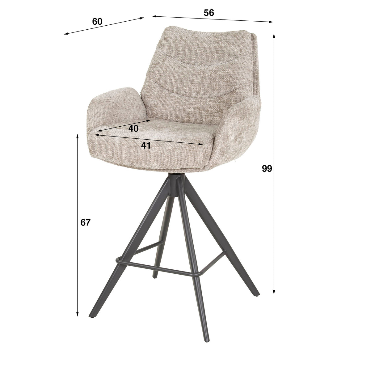 Set van 2 Barkrukken Elite Zand Chenille Stof Rich Draaibaar