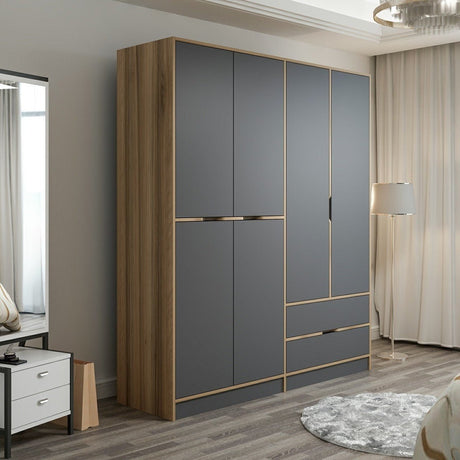 Kledingkasten - Kledingkast Elina Antraciet Goud Melamine 185x208x52 cm - Dimehouse