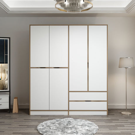 Kledingkasten - Kledingkast Elina Wit Goud Melamine 185x208x52 cm - Dimehouse