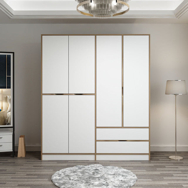 Kledingkasten - Kledingkast Elina Wit Goud Melamine 185x208x52 cm - Dimehouse