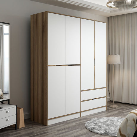 Kledingkasten - Kledingkast Elina Wit Goud Melamine 185x208x52 cm - Dimehouse
