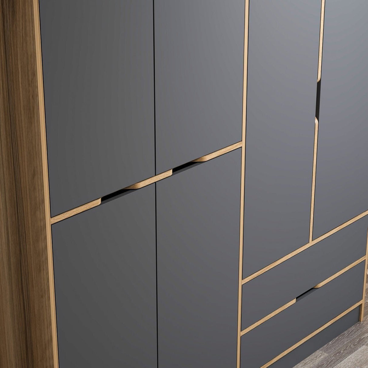 Garderobe Elina Antracit Guld Melamin 277x208x52 cm