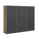 Garderobe Elina Antracit Guld Melamin 277x208x52 cm