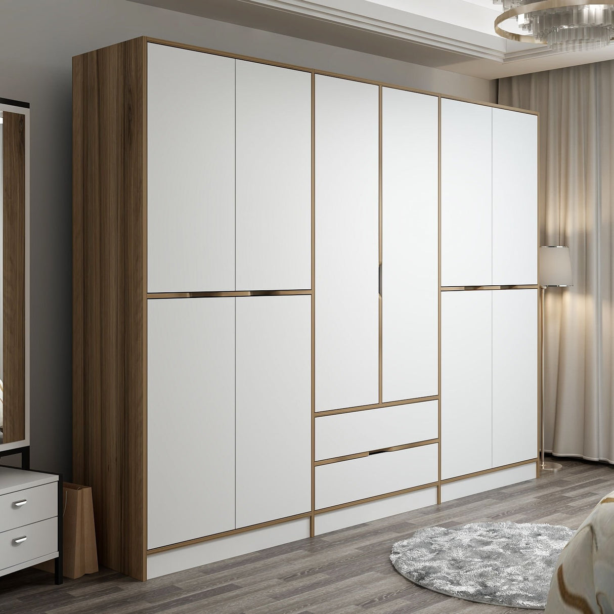 Kledingkasten - Kledingkast Elina Wit Goud Melamine 277x208x52 cm - Dimehouse