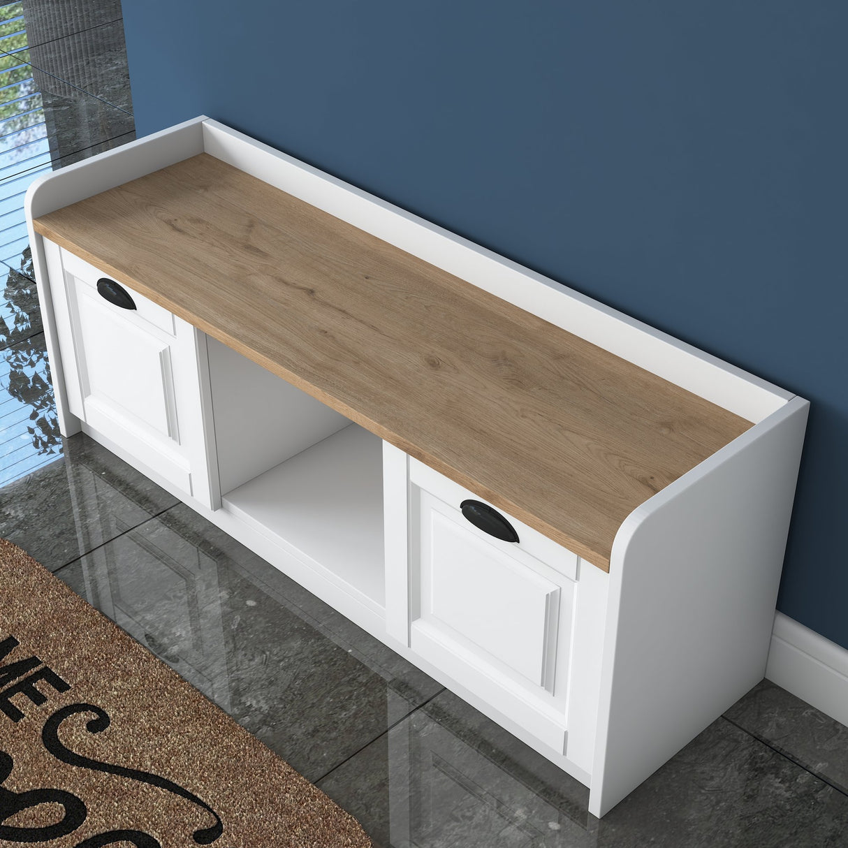 Schoenenkasten - Schoenenkast Samos Wit Walnoot Melamine - Dimehouse