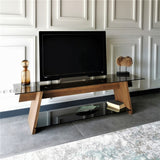 TV Meubels - TV Meubel Coral Walnoot Zwart Glas 158x45x40 cm - Dimehouse