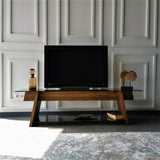 TV Meubels - TV Meubel Coral Walnoot Zwart Glas 158x45x40 cm - Dimehouse