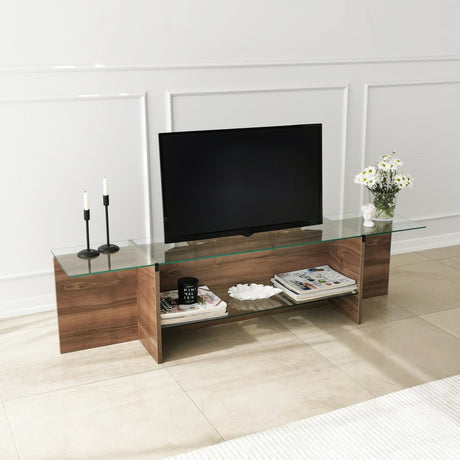 TV Meubels - TV Meubel Escape TV Walnoot Glas 158x40x35 cm - Dimehouse