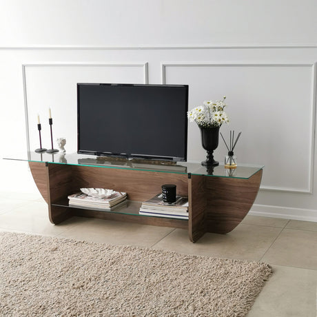TV Meubels - TV Meubel Lily TV Walnoot Glas 158x40x35 cm - Dimehouse