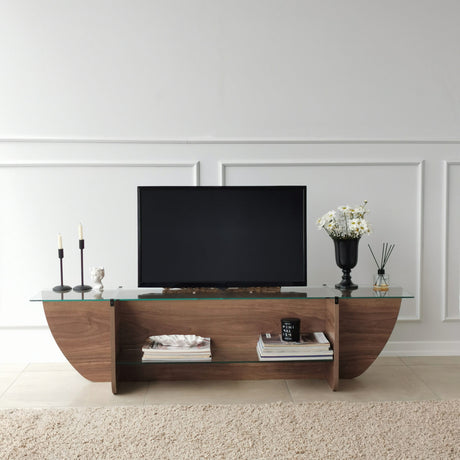TV Meubels - TV Meubel Lily TV Walnoot Glas 158x40x35 cm - Dimehouse