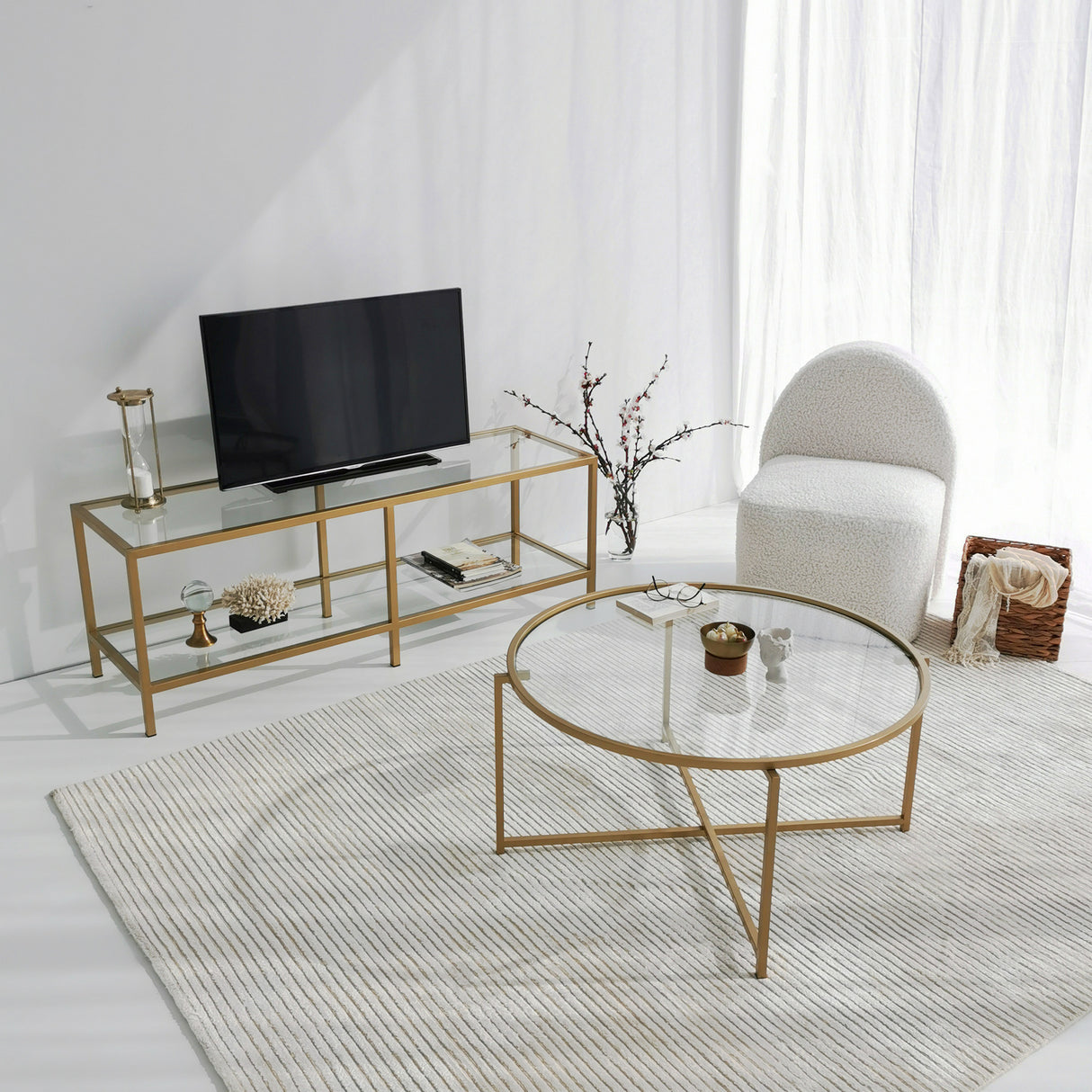 TV Møbler Basic Guld Guld Glas 130x45x40 cm
