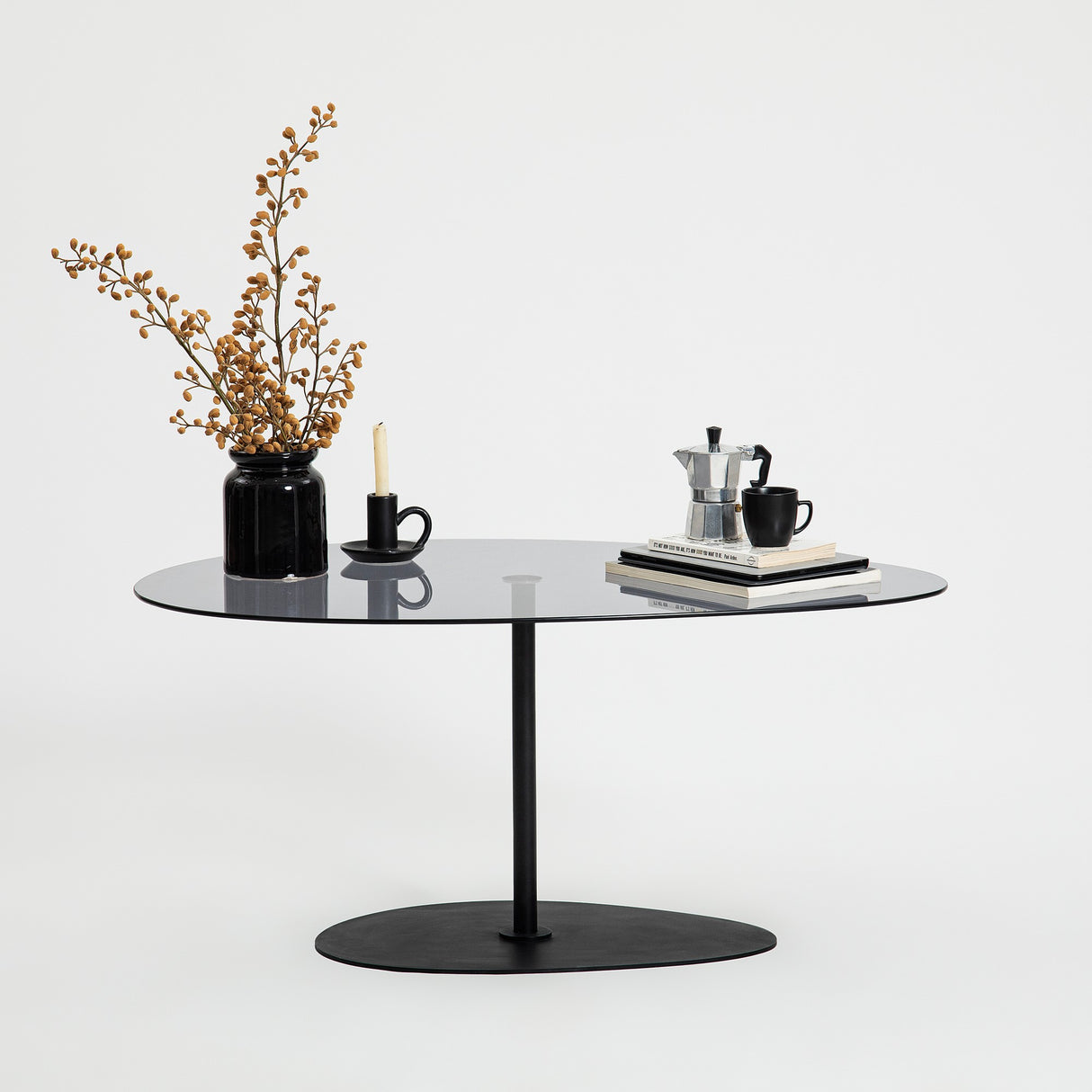 Organisk Design Sofabord Tonet Glas Torpo - Sort Metalramme 