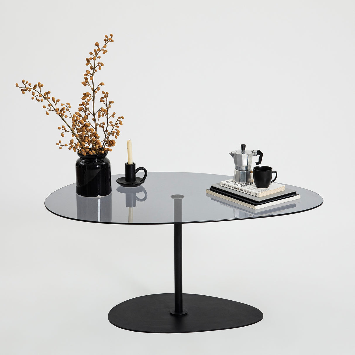 Organisk Design Sofabord Tonet Glas Torpo - Sort Metalramme 