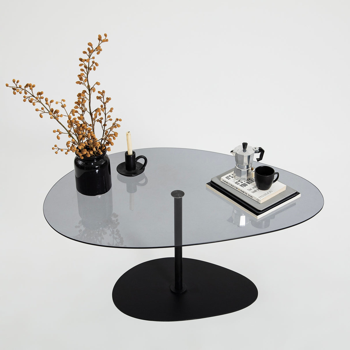 Organisk Design Sofabord Tonet Glas Torpo - Sort Metalramme 