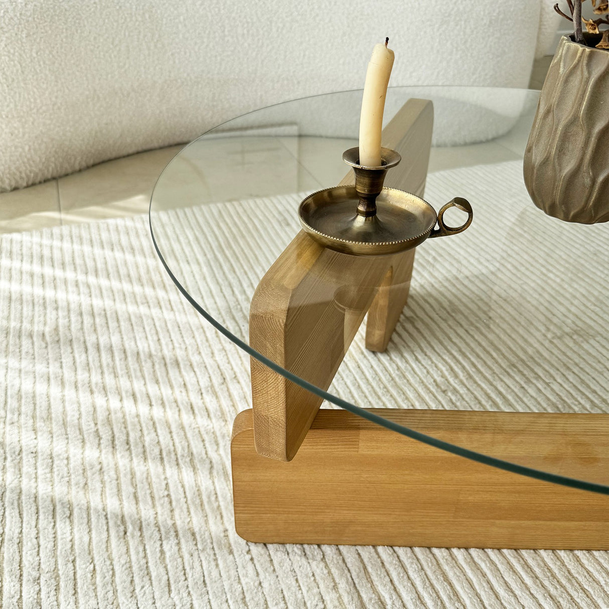 Rund Glas Mio Sofabord - 75 cm - Træunderstel 
