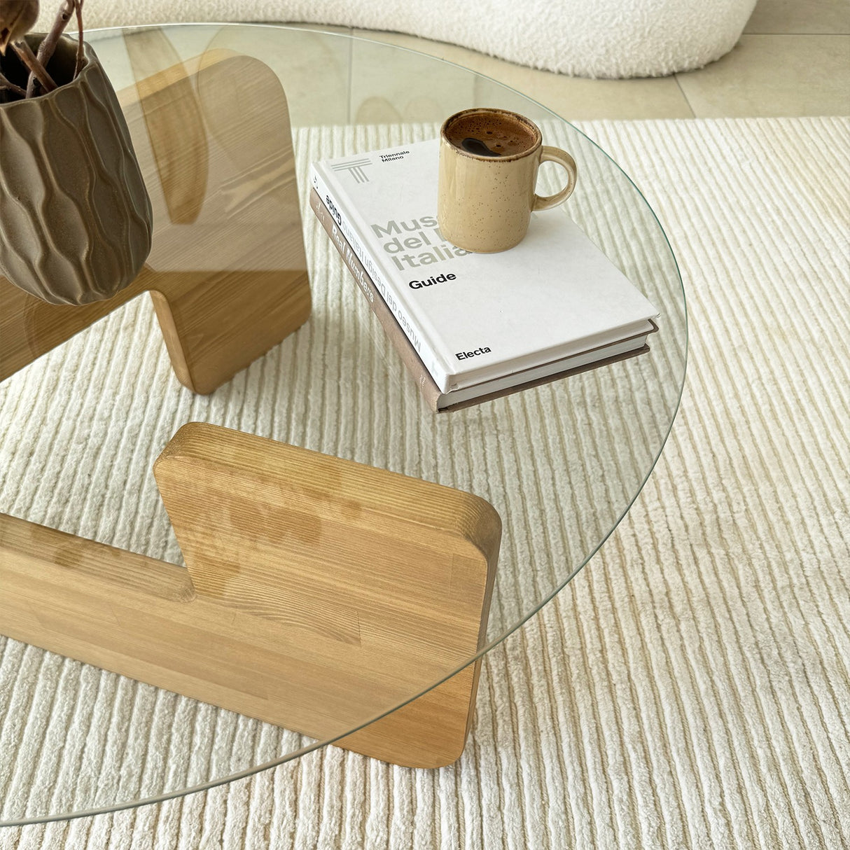 Rund Glas Mio Sofabord - 75 cm - Træunderstel 