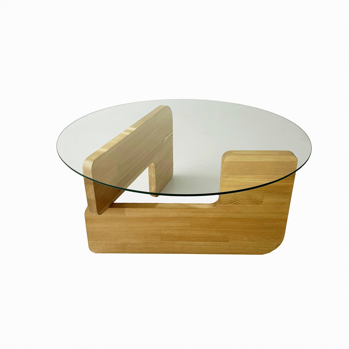 Rund Glas Mio Sofabord - 75 cm - Træunderstel 