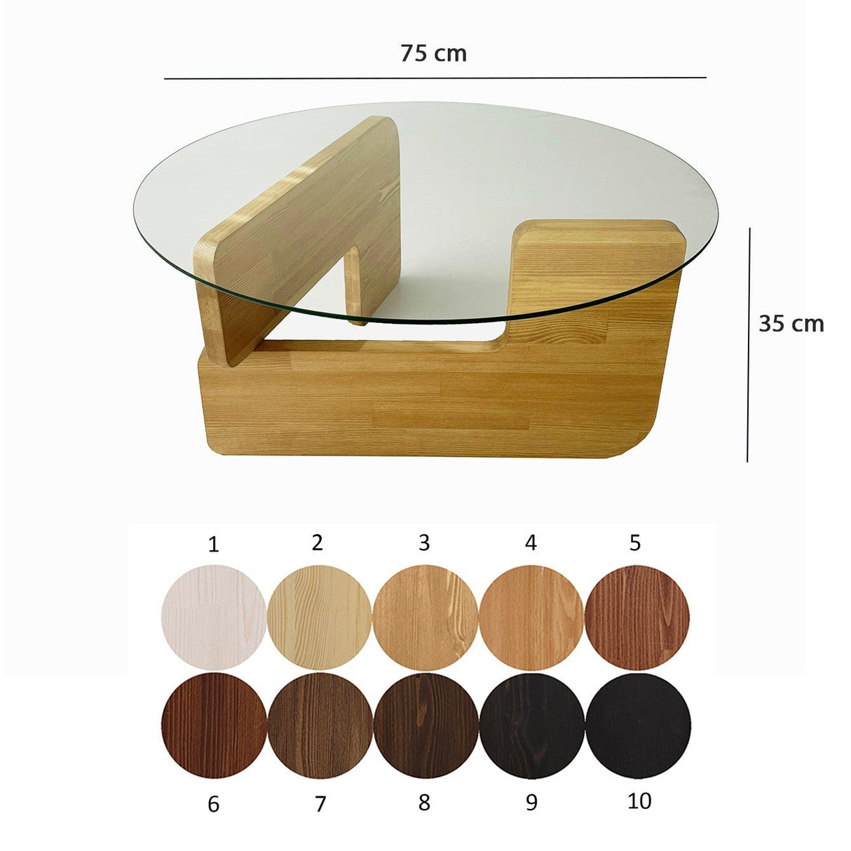 Rund Glas Mio Sofabord - 75 cm - Træunderstel 