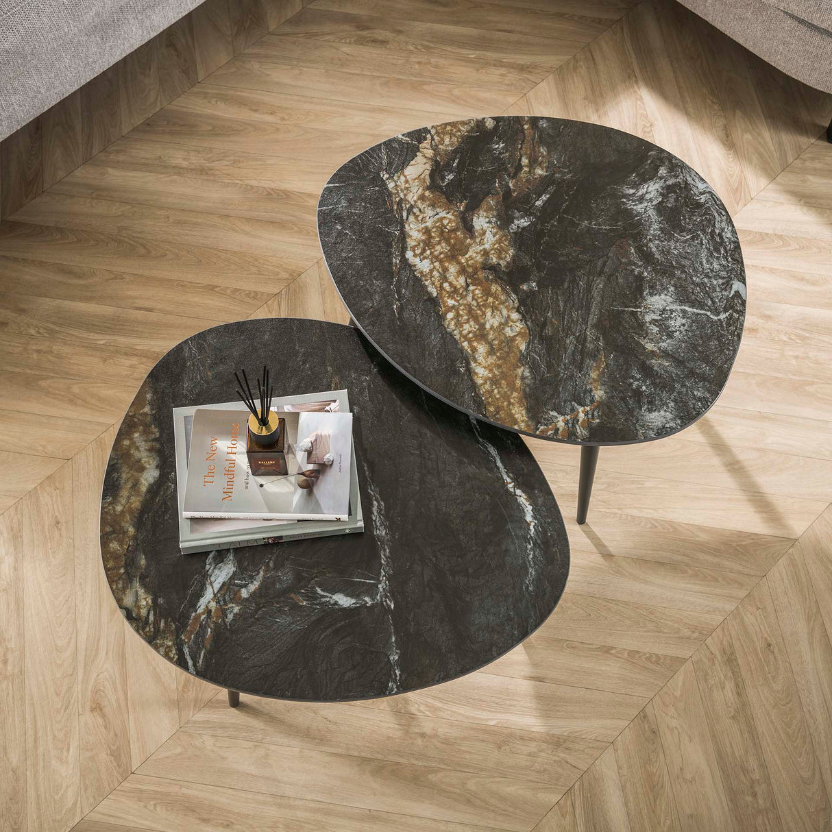 Niora Organische Salontafel Set van 2 Keramiek Fossil Black