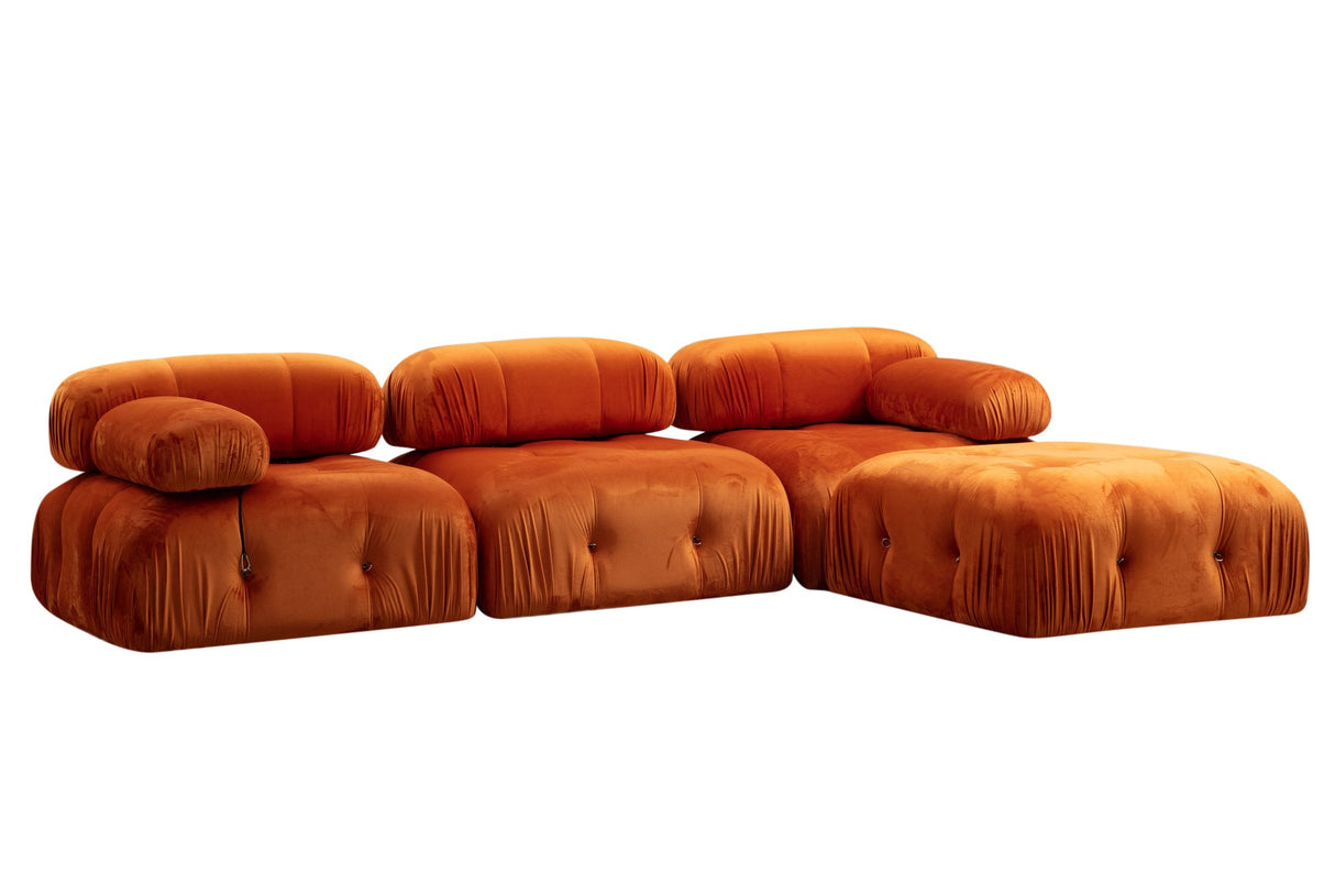 Banken - Modulaire XXL hoekbank Bubble met hocker - velvet oranje - Dimehouse