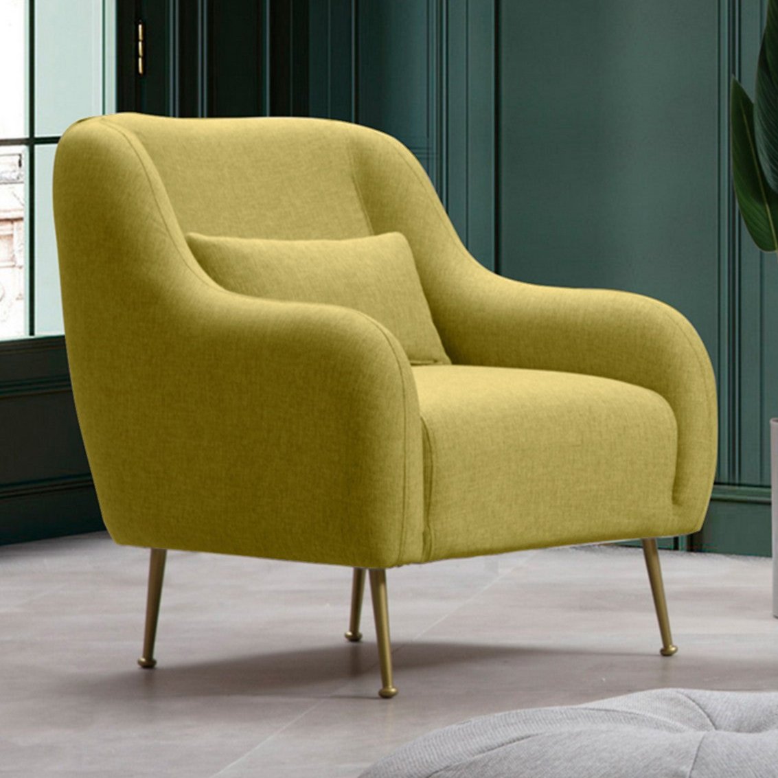 Fauteuils - Moderne fauteuil Geel stof met gouden poten Sevilla - Dimehouse
