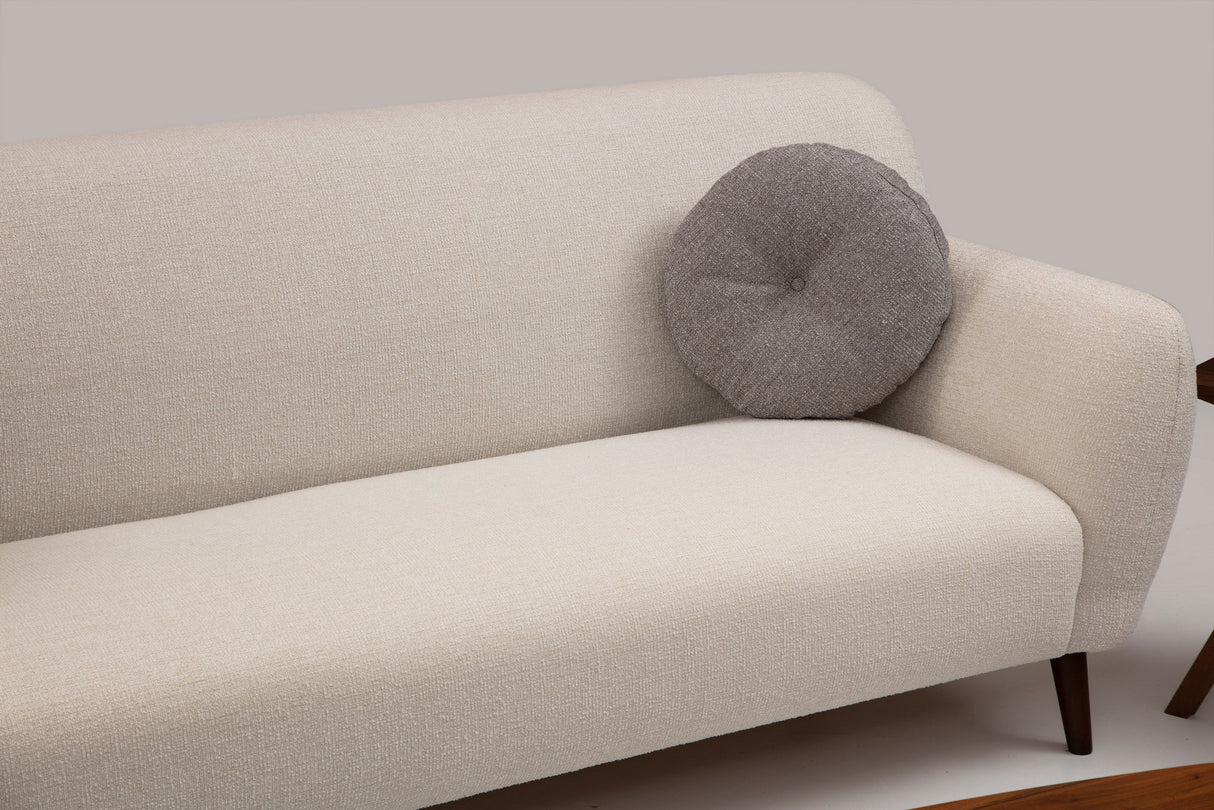 Fauteuils - Japandi fauteuil beige textuur stof met walnoot poten Enna - Dimehouse