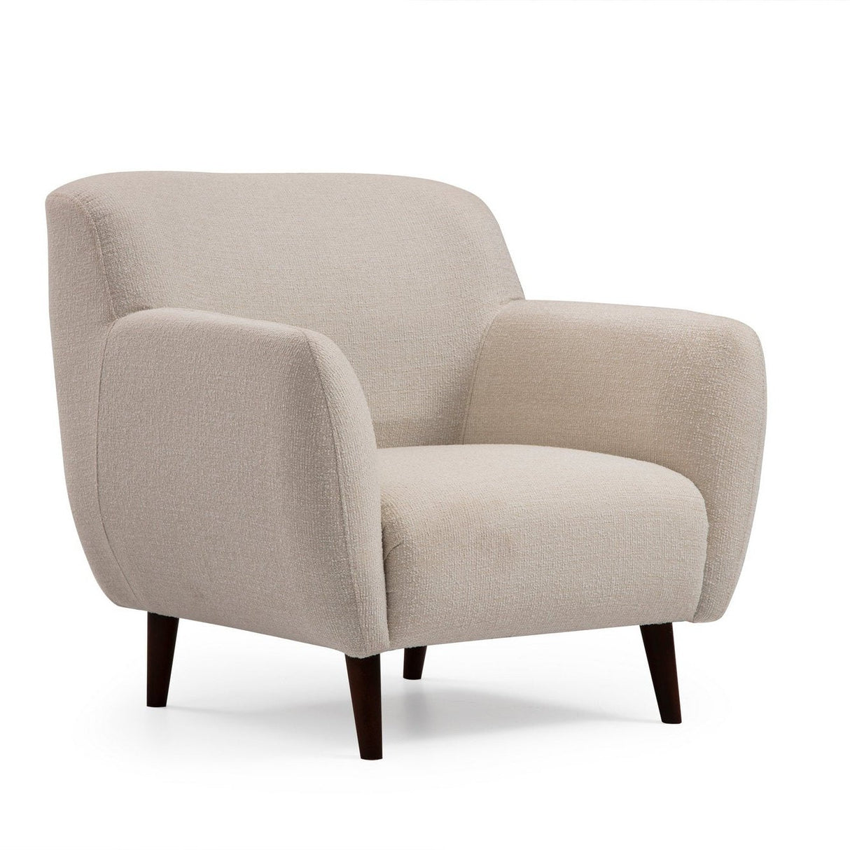 Fauteuils - Japandi fauteuil beige textuur stof met walnoot poten Enna - Dimehouse
