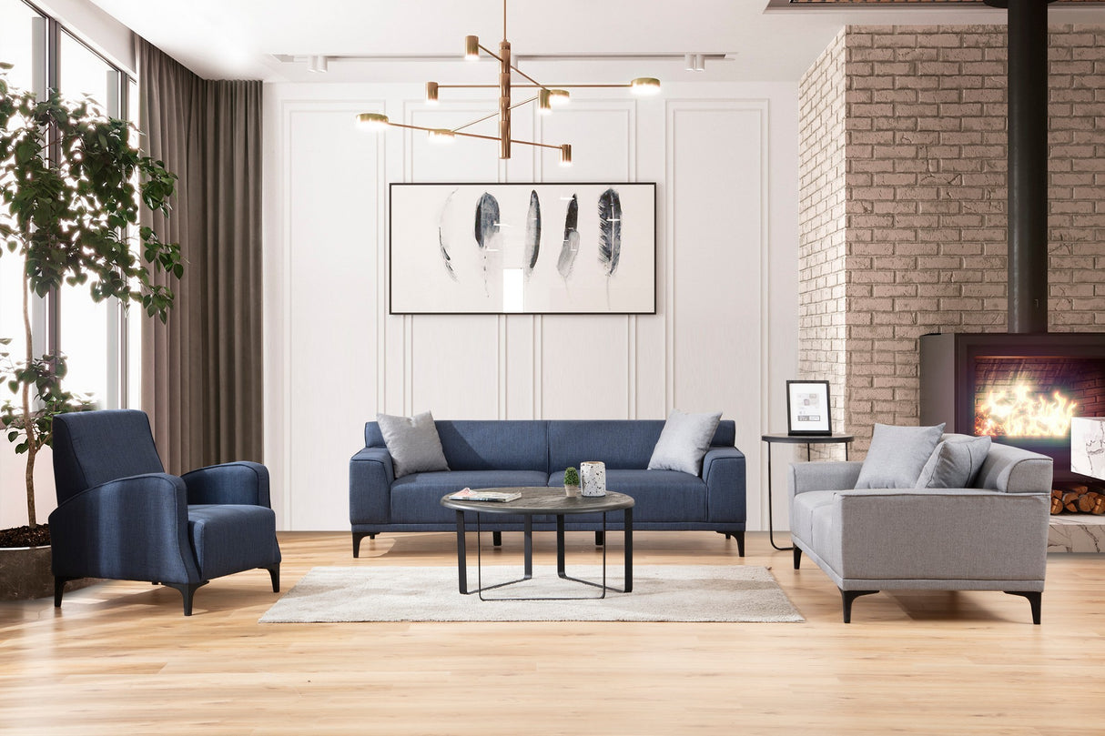 Fauteuils - Landelijke fauteuil blauw gemêleerde stof Petra - Dimehouse