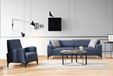 Fauteuils - Landelijke fauteuil blauw gemêleerde stof Petra - Dimehouse