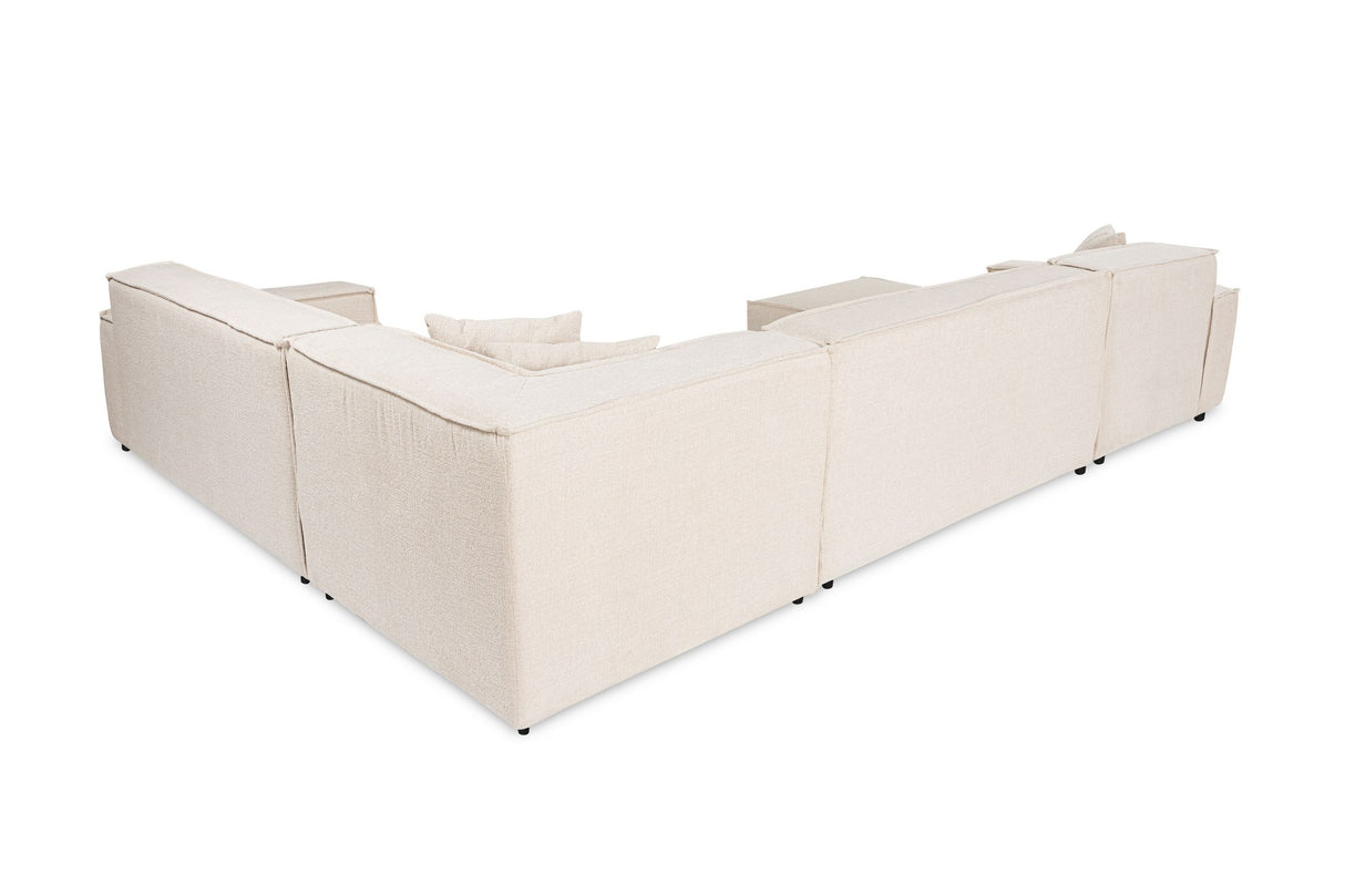 Banken - Hoekbank beige stof met stiknaad - XXL - 8 persoons - Puzzle - Dimehouse