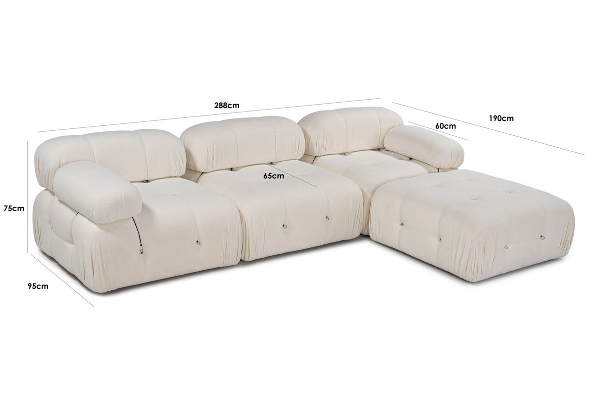 Modulær XXL hjørnesofa Boble med skammel - bouclé hvid