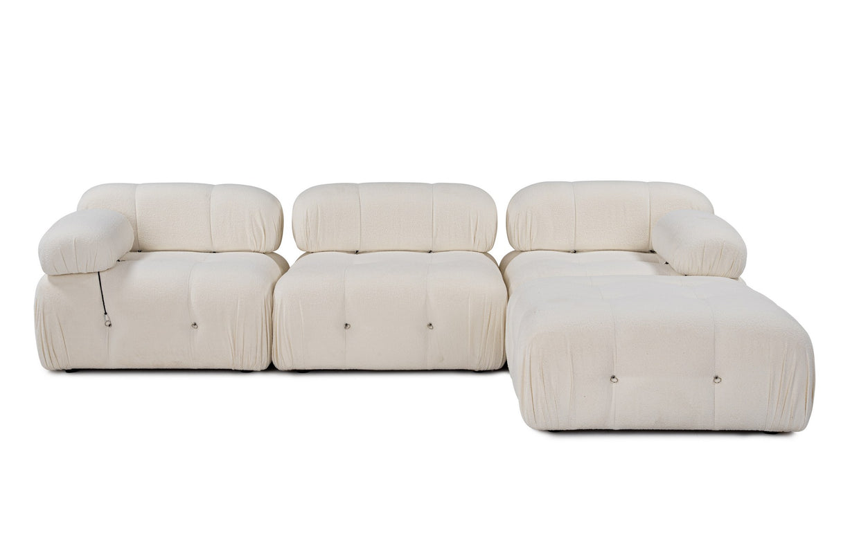 Modulær XXL hjørnesofa Boble med skammel - bouclé hvid